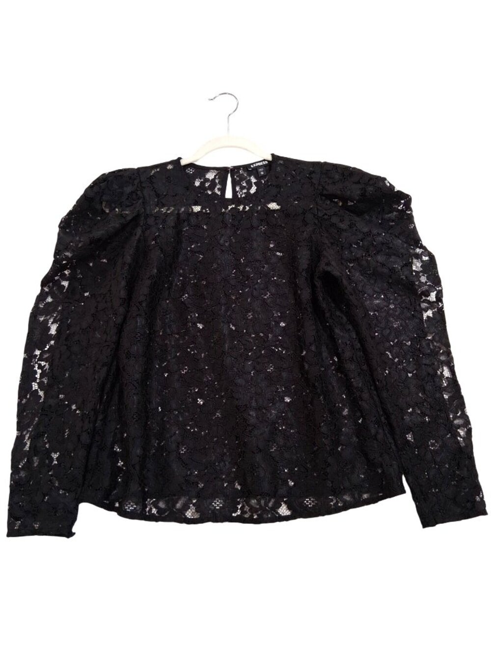 Express Black Lace Puff Shoulder Blouse Size XS